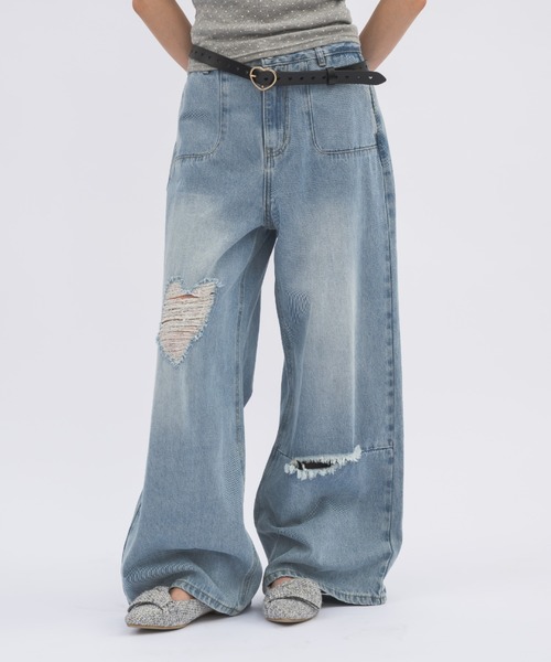 heart damage denim/ハートダメージデニムパンツ（デニムパンツ