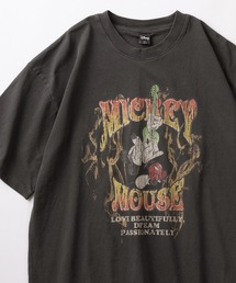 【Disney/ディズニー】キャラクターBIGイラスト プリントデザイン ヴィンテージロックTテイスト クルーネックTシャツ/半袖Tシャツ