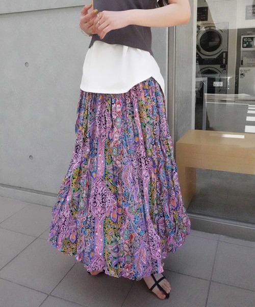 CORNERS(コーナーズ)の「エスニック花柄ロングスカート(スカート・レディース・ピンク/グリーン/ブルー/ブラック・M)」の19枚目の写真