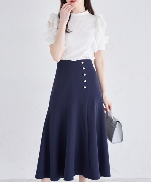 tocco closet（トッコ　クローゼット）の「パール付きウエストハートカットスカート（スカート・レディース・ネイビー/ベージュ/ブラック・M）」の4枚目の写真