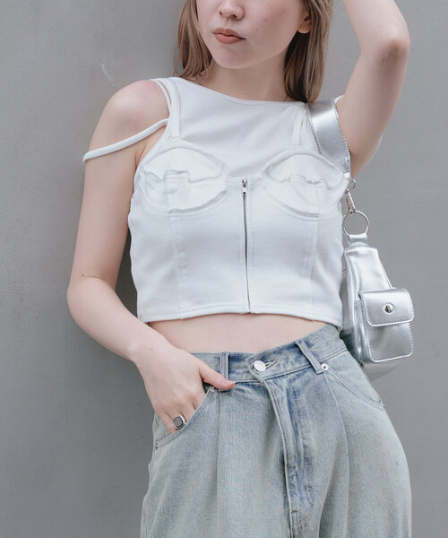 RAY CASSIN（レイカズン）の「裏毛スウェットビスチェ（Tシャツ/カットソー・レディース・ブラック/アイボリー/グレー・FREE）」の19枚目の写真