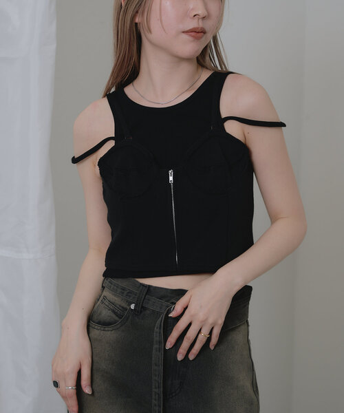 RAY CASSIN（レイカズン）の「裏毛スウェットビスチェ（Tシャツ/カットソー・レディース・ブラック/アイボリー/グレー・FREE）」の7枚目の写真