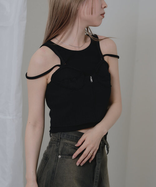 RAY CASSIN（レイカズン）の「裏毛スウェットビスチェ（Tシャツ/カットソー・レディース・ブラック/アイボリー/グレー・FREE）」の12枚目の写真