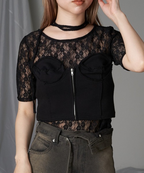 RAY CASSIN（レイカズン）の「裏毛スウェットビスチェ（Tシャツ/カットソー・レディース・ブラック/アイボリー/グレー・FREE）」の2枚目の写真