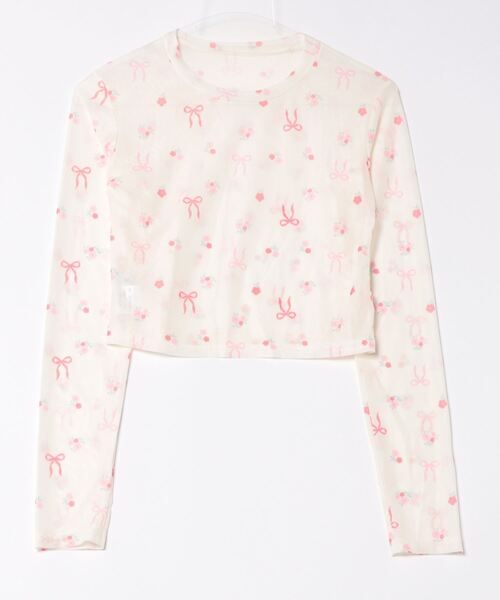 Mayree(メイリー)の「【Mayree】リボン フラワー シアートップス(Tシャツ/カットソー・レディース・ホワイト/ブラック/ピンク・FREE)」の6枚目の写真