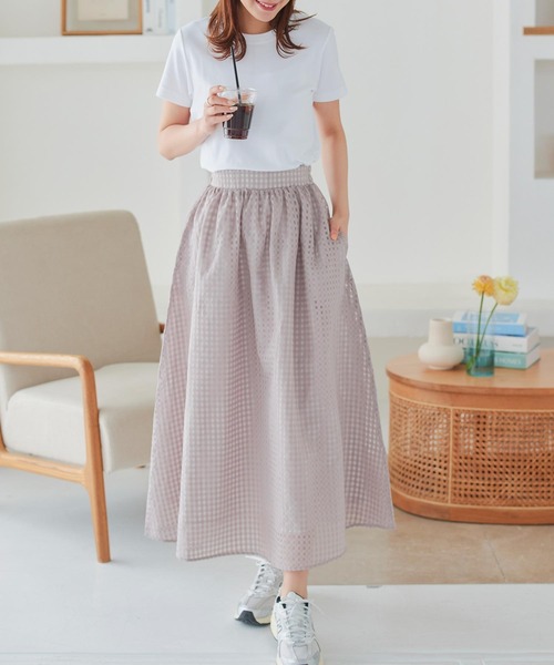 KOBE LETTUCE(コウベレタス)の「チェックオーガンジーフレアスカート(スカート・レディース・ブラック/オフホワイト/モカ/ネイビー・M1/M)」の20枚目の写真