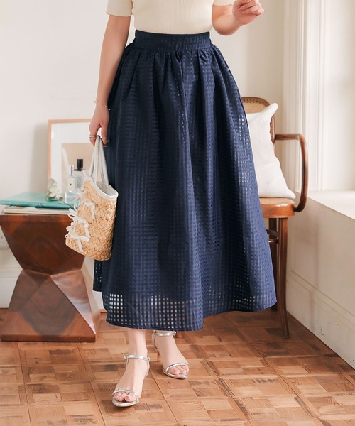 セール】チェックオーガンジーフレアスカート（スカート）｜KOBE