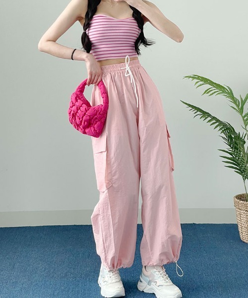 VIVID LADY（ビビッドレディー）の「パラシュートかごワイドパンツ レディース ボトムス（その他パンツ・レディース・カーキ/ピンク/クリーム/チャコールグレー/ブラック・FREE）」の7枚目の写真