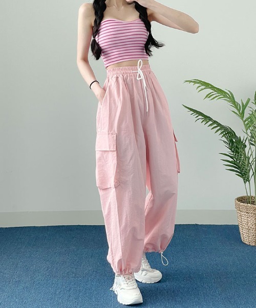 VIVID LADY（ビビッドレディー）の「パラシュートかごワイドパンツ レディース ボトムス（その他パンツ・レディース・カーキ/ピンク/クリーム/チャコールグレー/ブラック・FREE）」の8枚目の写真
