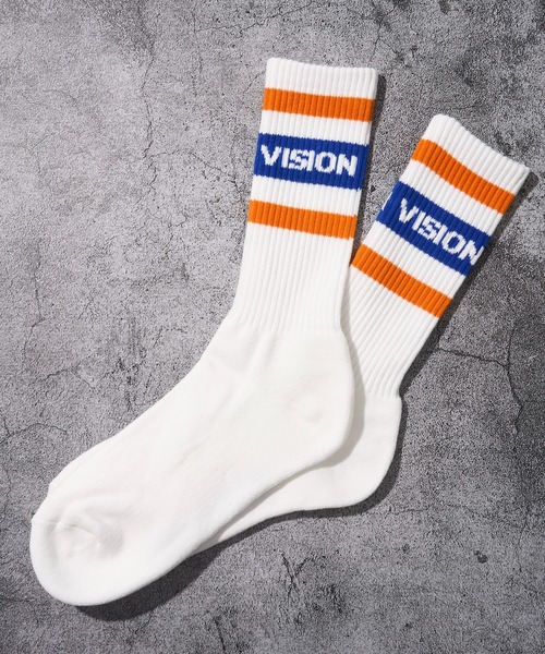 VISION STREET WEAR(ヴィジョンストリートウェア)の「【VISION STREET WEAR/ヴィジョンストリートウェア】ラインロゴ ミドルスケーターソックス(ソックス/靴下・メンズ・ブラック/オレンジ/グリーン・MEDIUM/LARGE)」の3枚目の写真