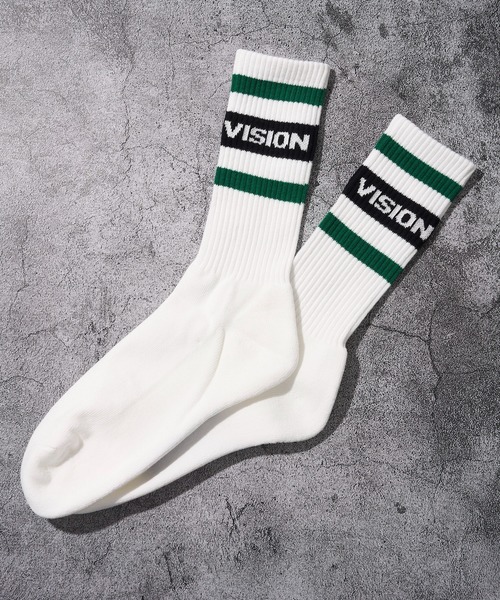 VISION STREET WEAR(ヴィジョンストリートウェア)の「【VISION STREET WEAR/ヴィジョンストリートウェア】ラインロゴ ミドルスケーターソックス(ソックス/靴下・メンズ・ブラック/オレンジ/グリーン・MEDIUM/LARGE)」の2枚目の写真