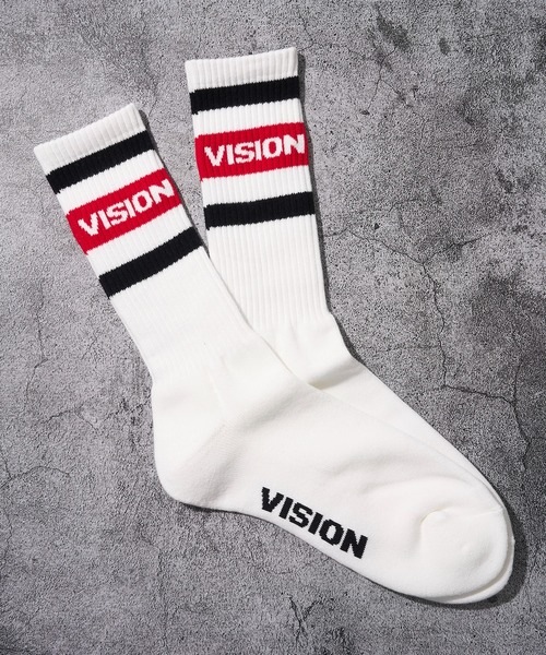VISION STREET WEAR(ヴィジョンストリートウェア)の「【VISION STREET WEAR/ヴィジョンストリートウェア】ラインロゴ ミドルスケーターソックス(ソックス/靴下・メンズ・ブラック/オレンジ/グリーン・MEDIUM/LARGE)」の4枚目の写真