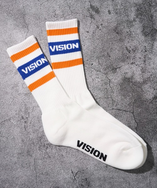 VISION STREET WEAR(ヴィジョンストリートウェア)の「【VISION STREET WEAR/ヴィジョンストリートウェア】ラインロゴ ミドルスケーターソックス(ソックス/靴下・メンズ・ブラック/オレンジ/グリーン・MEDIUM/LARGE)」の6枚目の写真
