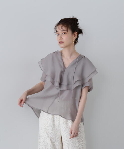 N.（N. Natural Beauty Basic）（エヌエヌナチュラルビューティーベーシック）の「◆スキッパーフリルブラウス（シャツ/ブラウス・レディース・グレー/ホワイト/ライトグリーン・MEDIUM）」の6枚目の写真