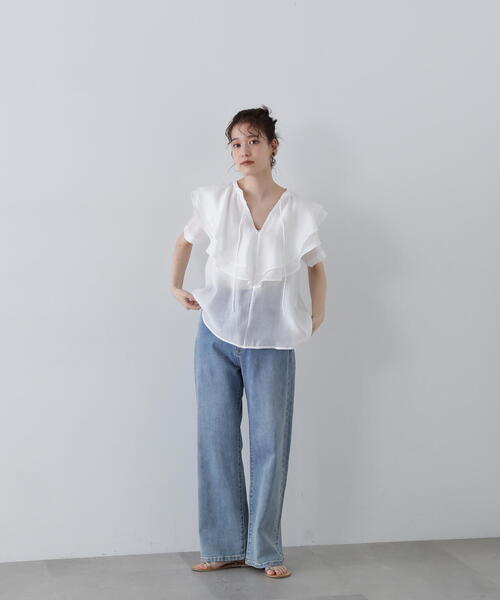 N.（N. Natural Beauty Basic）（エヌエヌナチュラルビューティーベーシック）の「◆スキッパーフリルブラウス（シャツ/ブラウス・レディース・グレー/ホワイト/ライトグリーン・MEDIUM）」の11枚目の写真