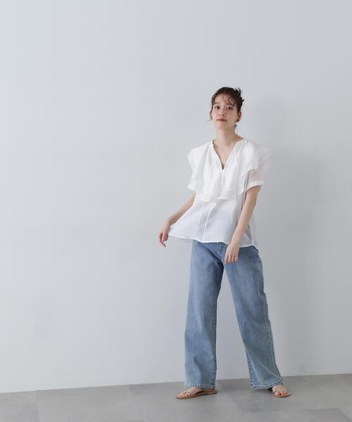 N.（N. Natural Beauty Basic）（エヌエヌナチュラルビューティーベーシック）の「◆スキッパーフリルブラウス（シャツ/ブラウス・レディース・グレー/ホワイト/ライトグリーン・MEDIUM）」の12枚目の写真
