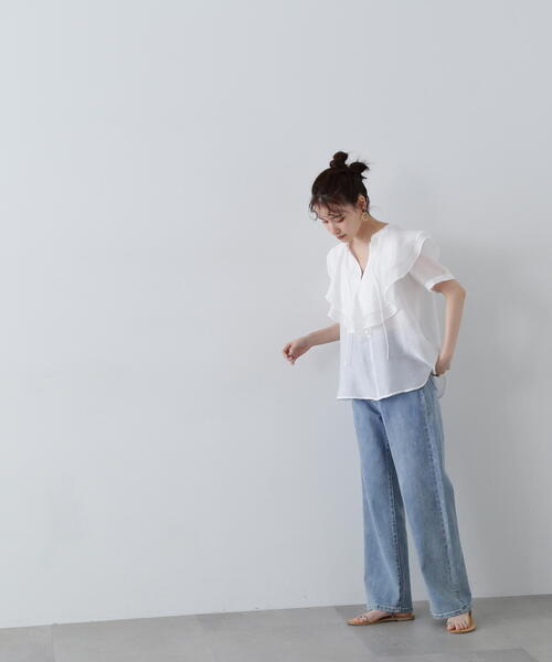 N.（N. Natural Beauty Basic）（エヌエヌナチュラルビューティーベーシック）の「◆スキッパーフリルブラウス（シャツ/ブラウス・レディース・グレー/ホワイト/ライトグリーン・MEDIUM）」の13枚目の写真