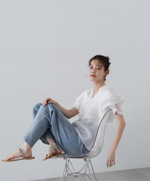 N.（N. Natural Beauty Basic）（エヌエヌナチュラルビューティーベーシック）の「◆スキッパーフリルブラウス（シャツ/ブラウス・レディース・グレー/ホワイト/ライトグリーン・MEDIUM）」の14枚目の写真