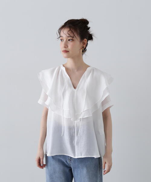 N.（N. Natural Beauty Basic）（エヌエヌナチュラルビューティーベーシック）の「◆スキッパーフリルブラウス（シャツ/ブラウス・レディース・グレー/ホワイト/ライトグリーン・MEDIUM）」の16枚目の写真