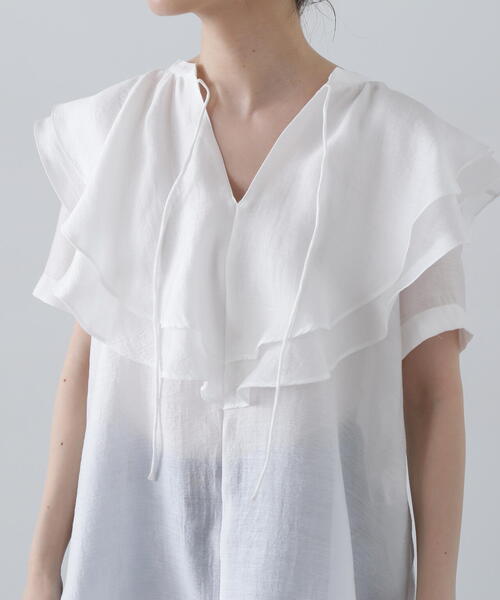 N.（N. Natural Beauty Basic）（エヌエヌナチュラルビューティーベーシック）の「◆スキッパーフリルブラウス（シャツ/ブラウス・レディース・グレー/ホワイト/ライトグリーン・MEDIUM）」の19枚目の写真