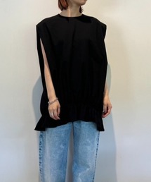 CLANE◆ノースリーブカットソー/1/コットン/BLK/16122-4322/ROUND HEM GATHER TOPS CLANE(クラネ) / ノースリーブカットソー/1/コットン/BLK/16122