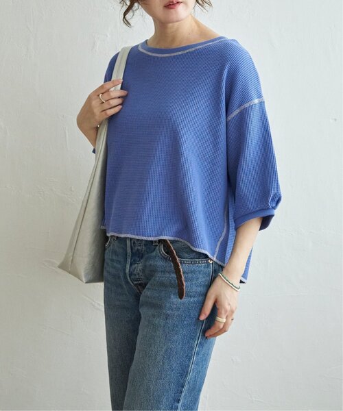 LBC(エルビーシー)の「ワッフルカラーステッチプルオーバー(Tシャツ/カットソー・レディース・ブルー/オフホワイト/チャコールグレー/モカ・M)」の13枚目の写真