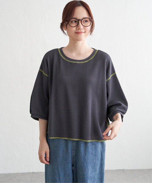 LBC(エルビーシー)の「ワッフルカラーステッチプルオーバー(Tシャツ/カットソー・レディース・ブルー/オフホワイト/チャコールグレー/モカ・M)」の19枚目の写真