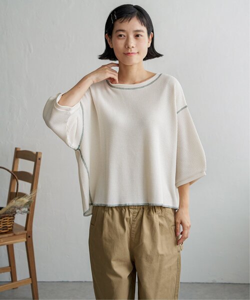 LBC(エルビーシー)の「ワッフルカラーステッチプルオーバー(Tシャツ/カットソー・レディース・ブルー/オフホワイト/チャコールグレー/モカ・M)」の5枚目の写真