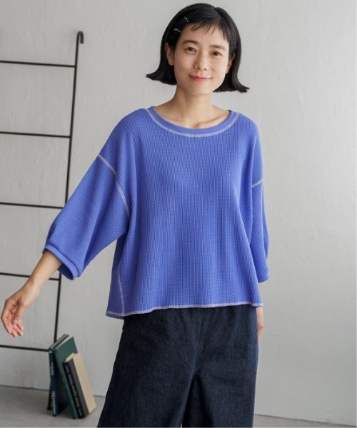 LBC(エルビーシー)の「ワッフルカラーステッチプルオーバー(Tシャツ/カットソー・レディース・ブルー/オフホワイト/チャコールグレー/モカ・M)」の7枚目の写真