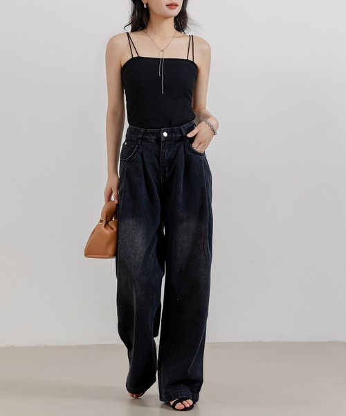 DAY CLOSET（デイ クローゼット）の「レディース ノームコアタックワイドパンツ（デニムパンツ・レディース・ブラック/サンドベージュ・XL/L/M/S）」の7枚目の写真