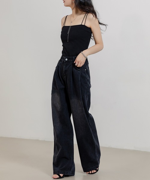 DAY CLOSET（デイ クローゼット）の「レディース ノームコアタックワイドパンツ（デニムパンツ・レディース・ブラック/サンドベージュ・XL/L/M/S）」の8枚目の写真