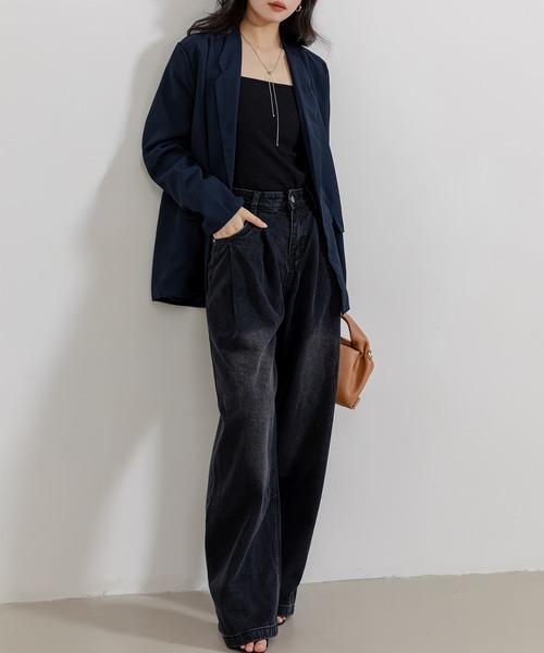 DAY CLOSET（デイ クローゼット）の「レディース ノームコアタックワイドパンツ（デニムパンツ・レディース・ブラック/サンドベージュ・XL/L/M/S）」の9枚目の写真