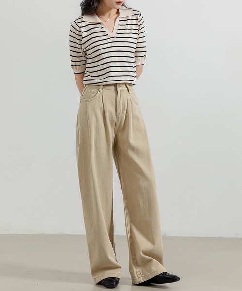 DAY CLOSET（デイ クローゼット）の「レディース ノームコアタックワイドパンツ（デニムパンツ・レディース・ブラック/サンドベージュ・XL/L/M/S）」の14枚目の写真