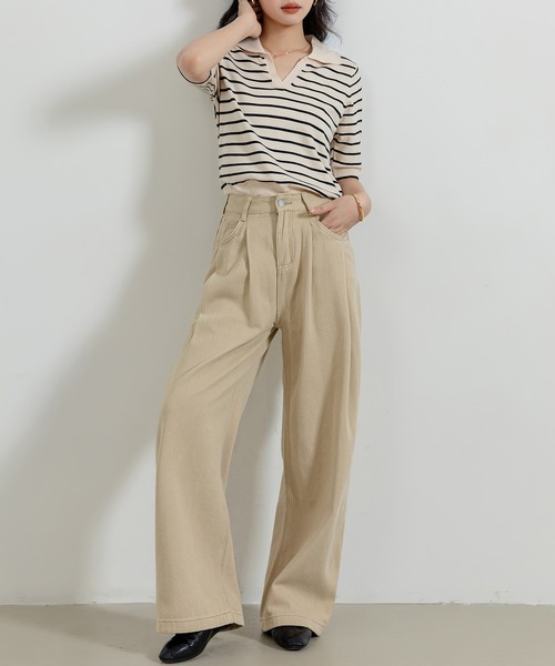 DAY CLOSET（デイ クローゼット）の「レディース ノームコアタックワイドパンツ（デニムパンツ・レディース・ブラック/サンドベージュ・XL/L/M/S）」の15枚目の写真