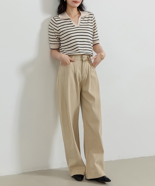 DAY CLOSET（デイ クローゼット）の「レディース ノームコアタックワイドパンツ（デニムパンツ・レディース・ブラック/サンドベージュ・XL/L/M/S）」の16枚目の写真