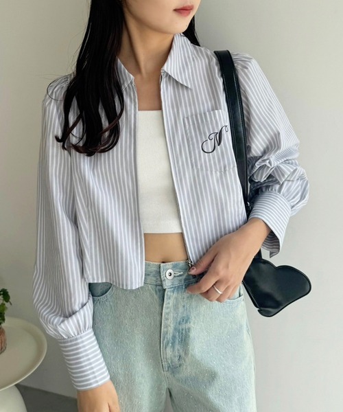 セール】ダブルZIPワンポイント刺繍シャツ（シャツ/ブラウス）｜one