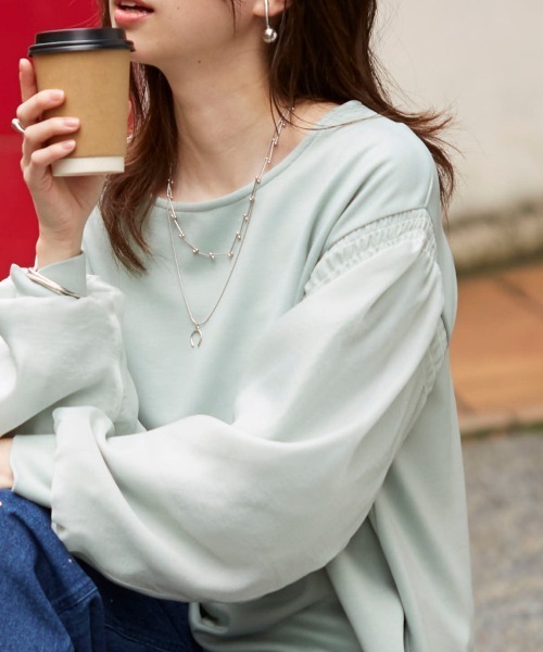 nissen(ニッセン)の「オーガンジー重ねボリュームスリーブプルオーバー(Tシャツ/カットソー・レディース・ミント/ブラック/アイボリー・LL/L/M/S)」の1枚目の写真
