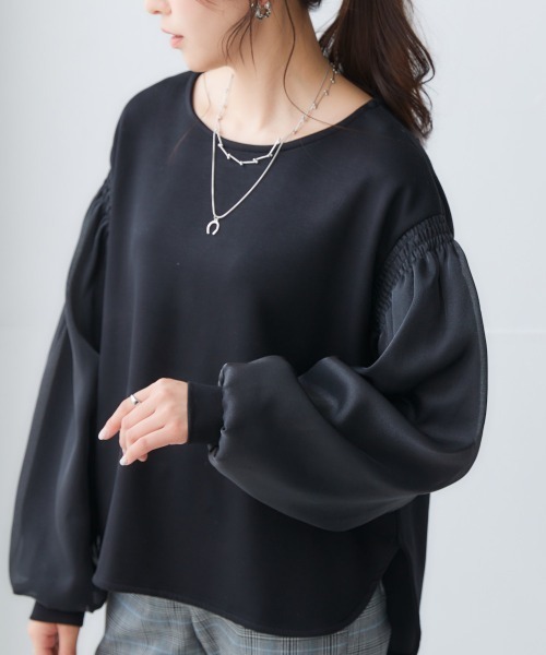 nissen(ニッセン)の「オーガンジー重ねボリュームスリーブプルオーバー(Tシャツ/カットソー・レディース・ミント/ブラック/アイボリー・LL/L/M/S)」の3枚目の写真