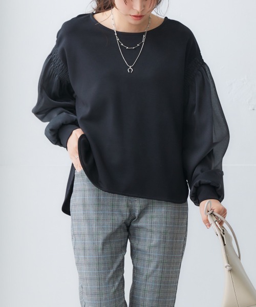 nissen(ニッセン)の「オーガンジー重ねボリュームスリーブプルオーバー(Tシャツ/カットソー・レディース・ミント/ブラック/アイボリー・LL/L/M/S)」の6枚目の写真