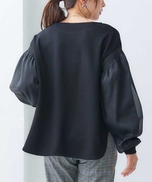 nissen(ニッセン)の「オーガンジー重ねボリュームスリーブプルオーバー(Tシャツ/カットソー・レディース・ミント/ブラック/アイボリー・LL/L/M/S)」の9枚目の写真