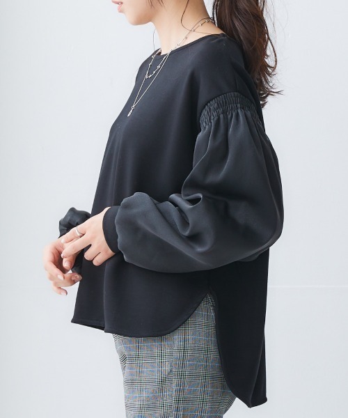 nissen(ニッセン)の「オーガンジー重ねボリュームスリーブプルオーバー(Tシャツ/カットソー・レディース・ミント/ブラック/アイボリー・LL/L/M/S)」の7枚目の写真