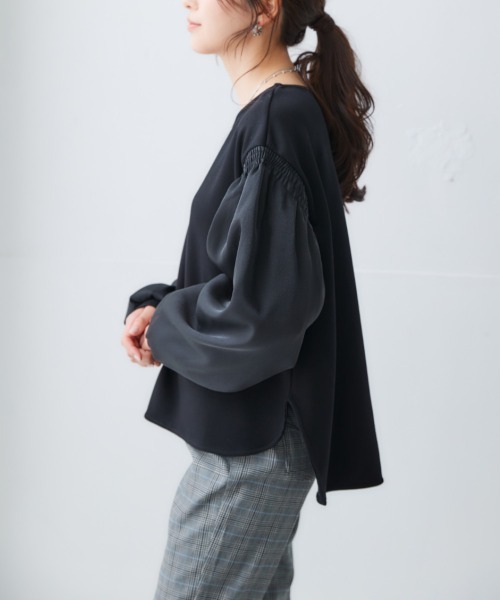 nissen(ニッセン)の「オーガンジー重ねボリュームスリーブプルオーバー(Tシャツ/カットソー・レディース・ミント/ブラック/アイボリー・LL/L/M/S)」の10枚目の写真