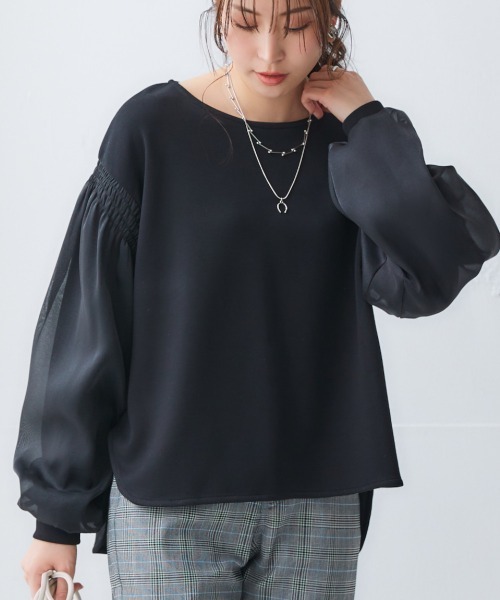 nissen(ニッセン)の「オーガンジー重ねボリュームスリーブプルオーバー(Tシャツ/カットソー・レディース・ミント/ブラック/アイボリー・LL/L/M/S)」の13枚目の写真