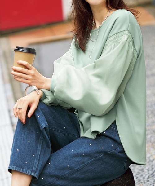 nissen(ニッセン)の「オーガンジー重ねボリュームスリーブプルオーバー(Tシャツ/カットソー・レディース・ミント/ブラック/アイボリー・LL/L/M/S)」の14枚目の写真
