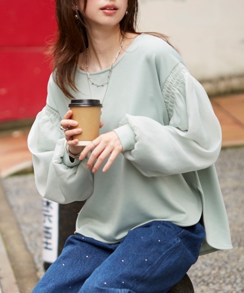 nissen(ニッセン)の「オーガンジー重ねボリュームスリーブプルオーバー(Tシャツ/カットソー・レディース・ミント/ブラック/アイボリー・LL/L/M/S)」の15枚目の写真