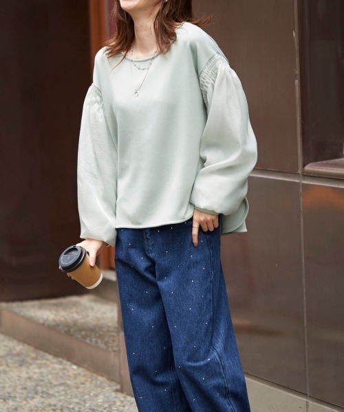 nissen(ニッセン)の「オーガンジー重ねボリュームスリーブプルオーバー(Tシャツ/カットソー・レディース・ミント/ブラック/アイボリー・LL/L/M/S)」の16枚目の写真