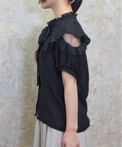 axes femme(アクシーズファム)の「肩開き風リボンブラウス(シャツ/ブラウス・レディース・ピンク/ブラック/キナリ・FREE)」の5枚目の写真