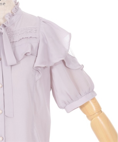 25SS リボン ブラウス 新品 未使用 小さいサイズ 共リボン付き前開きブラウス 低身長さん・小柄女性