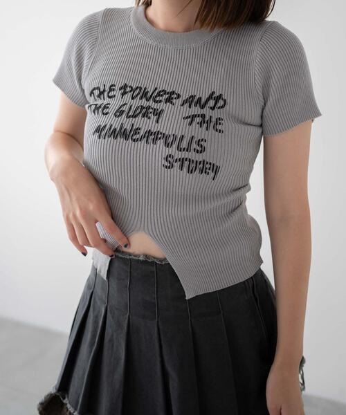 dispark(ディスパーク)の「DISPARK/手書き風ロゴウエストタックデザインリブT(Tシャツ/カットソー・レディース・ブラック/グレー・FREE)」の2枚目の写真