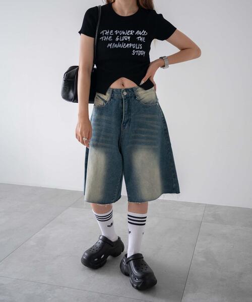 dispark(ディスパーク)の「DISPARK/手書き風ロゴウエストタックデザインリブT(Tシャツ/カットソー・レディース・ブラック/グレー・FREE)」の17枚目の写真